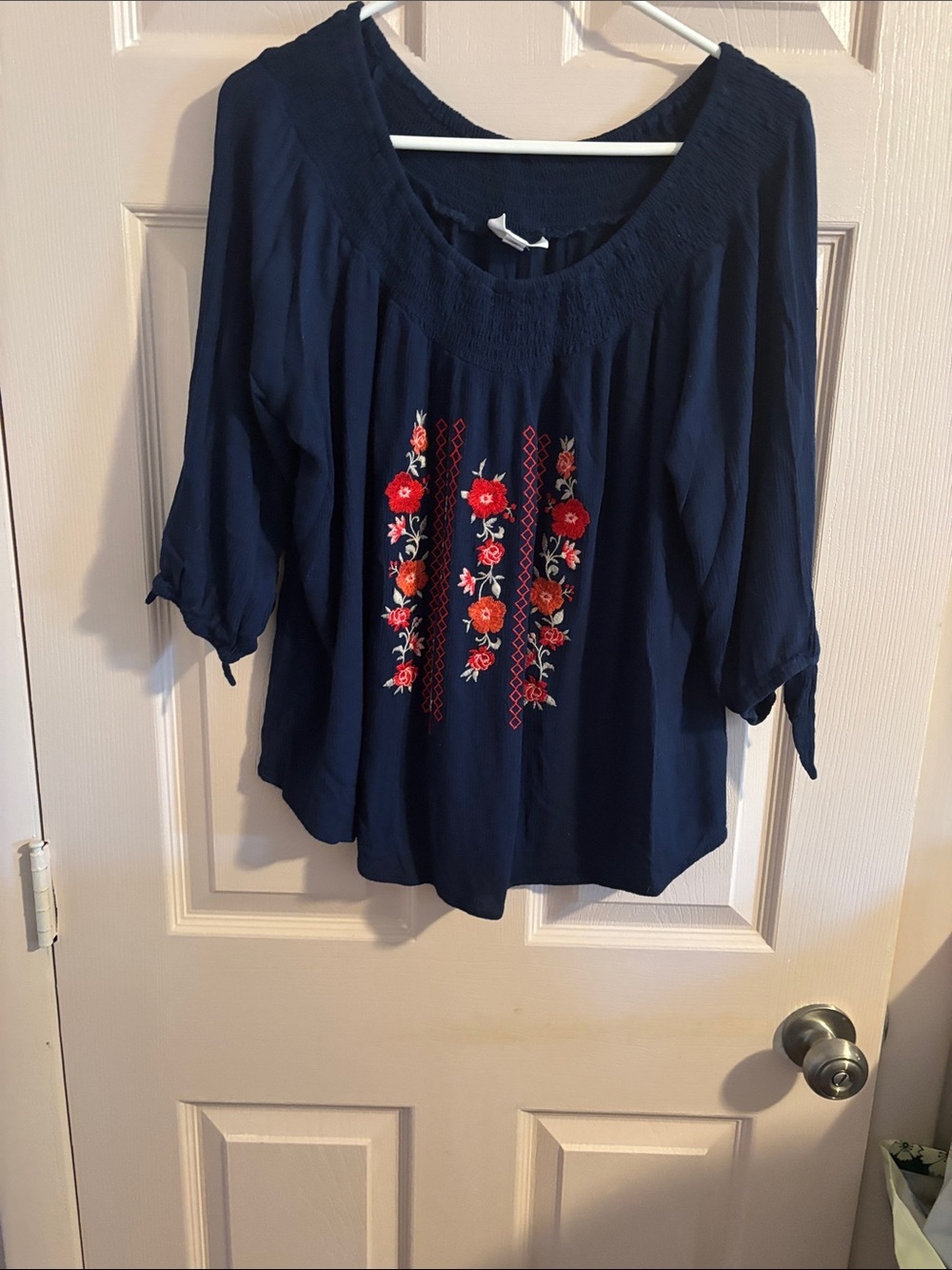 Westport Navy Embroidered Peasant Blouse